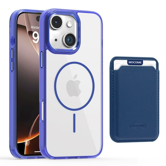 2 in 1 Wallet Case for iPhone 13, Compatible with Magsafe Clear Shockproof Magnetic Phone Case with Card Holder Bumper Anti-Yellowing Protective Cover for iPhone 13,Darkblue