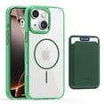 thumbnail image 1 of 2 in 1 Wallet Case for iPhone 14 Plus, Compatible with Magsafe Clear Shockproof Magnetic Phone Case with Card Holder Bumper Anti-Yellowing Protective Cover for iPhone 14 Plus,Green, 1 of 8