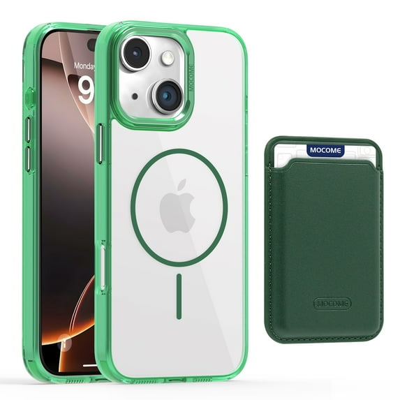 2 in 1 Wallet Case for iPhone 14 Plus, Compatible with Magsafe Clear Shockproof Magnetic Phone Case with Card Holder Bumper Anti-Yellowing Protective Cover for iPhone 14 Plus,Green