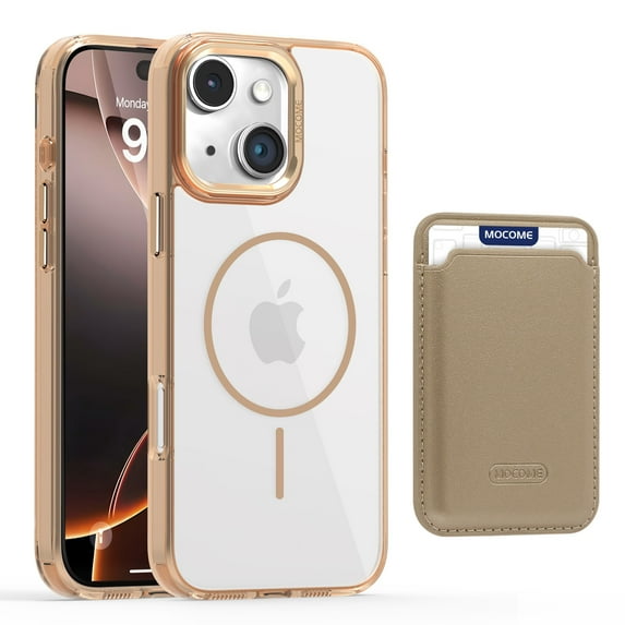 2 in 1 Wallet Case for iPhone 14 Plus, Compatible with Magsafe Clear Shockproof Magnetic Phone Case with Card Holder Bumper Anti-Yellowing Protective Cover for iPhone 14 Plus,Desertgold