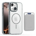 thumbnail image 1 of 2 in 1 Wallet Case for iPhone 15 Plus, Compatible with Magsafe Clear Shockproof Magnetic Phone Case with Card Holder Bumper Anti-Yellowing Protective Cover for iPhone 15 Plus,Gray, 1 of 8