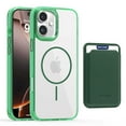 thumbnail image 1 of 2 in 1 Wallet Case for iPhone 16, Compatible with Magsafe Clear Shockproof Magnetic Phone Case with Card Holder TPU Bumper Anti-Yellowing Hard Back Protective Cover for iPhone 16,Green, 1 of 8