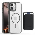thumbnail image 1 of 2 in 1 Wallet Case for iPhone 16, Compatible with Magsafe Clear Shockproof Magnetic Phone Case with Card Holder TPU Bumper Anti-Yellowing Hard Back Protective Cover for iPhone 16,Black, 1 of 8