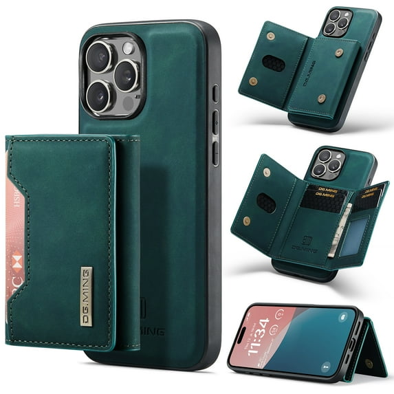 2 in 1 Wallet Case for iPhone 16 Plus for Women Men, Detachable Cards Holder Magnetic Back Cover Stand Feature Shockproof Premium PU Leather Phone Cover for iPhone 16 Plus, Green