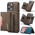 thumbnail image 1 of 2 in 1 Wallet Case for iPhone 16 Pro for Women Men, Detachable Cards Holder Magnetic Back Cover Stand Feature Shockproof Premium PU Leather Phone Cover for iPhone 16 Pro, Coffee, 1 of 11