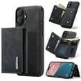 thumbnail image 1 of 2 in 1 Wallet Case for iPhone 16, Retro PU Leather Cell Phone Back Cover Magnetic Detachable with Wallet Credit Card Cash Holder Kickstand for iPhone 16, Black, 1 of 9
