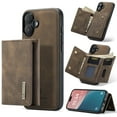 thumbnail image 1 of 2 in 1 Wallet Case for iPhone 16, Retro PU Leather Cell Phone Back Cover Magnetic Detachable with Wallet Credit Card Cash Holder Kickstand for iPhone 16, Coffee, 1 of 9