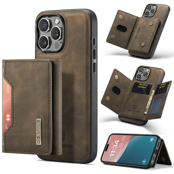 2 in 1 Wallet Case for iPhone 16 for Women Men, Detachable Cards Holder Magnetic Back Cover Stand Feature Shockproof Premium PU Leather Phone Cover for iPhone 16, Coffee