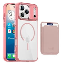 2 in 1 Wallet Case for iPhone 17 Pro Max, Compatible with Magsafe Clear Shockproof Magnetic Phone Case with Card Holder Bumper Anti-Yellowing Protective Cover for iPhone 17 Pro Max,Pink