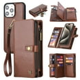 thumbnail image 1 of 2 In 1 Wallet Phone Case for Apple iPhone 14 Pro, Detachable Magnetic Back Cover with Cards Holder Zipper Pocket Hand Wrist RFID Blocking Snap Closure Shockproof Case for iPhone 14 Pro, Brown, 1 of 7