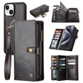 thumbnail image 1 of 2 In 1 Wallet Phone Case for Apple iPhone 15 Plus, Detachable Magnetic Back Cover with Cards Holder Zipper Pocket Hand Wrist RFID Blocking Snap Closure Shockproof Case for iPhone 15 Plus, Black, 1 of 7