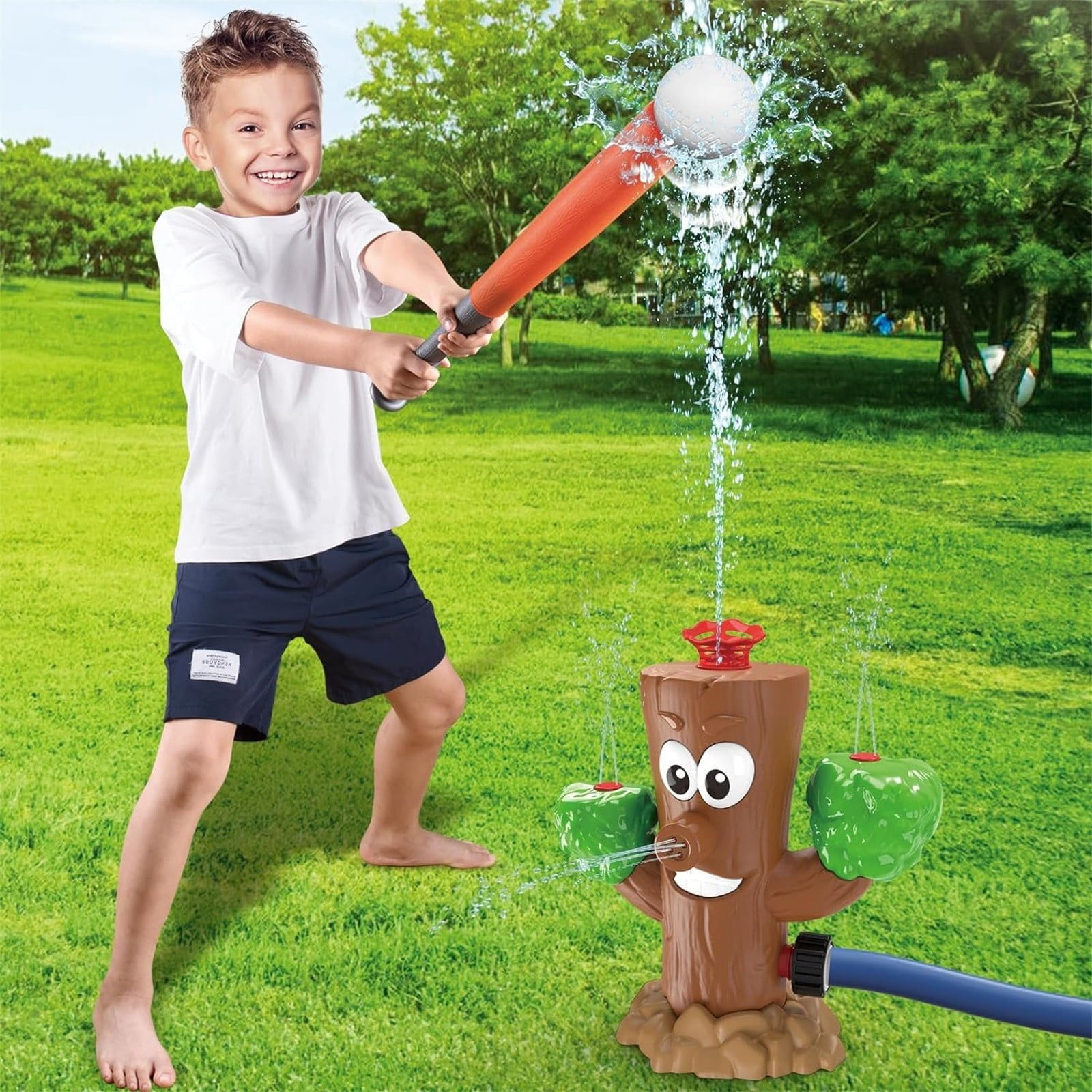 2 in 1 Water Sprinkler Baseball Helicopter Toy for Kids, Outdoor Summer Water Play Game with Rotating Sprayer, Attaches to Garden Hose for Backyard Pool Lawn