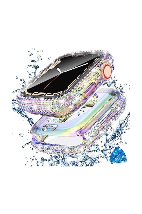 [2 in 1 for Waterproof Apple Watch Screen Protector Case 40mm SE 3/SE 2nd Generation/SE/Series 6/5/4 Accessories, 360 iWatch Diamond Front Bumper with Glass, Bling Face Cover Women, 40 mm