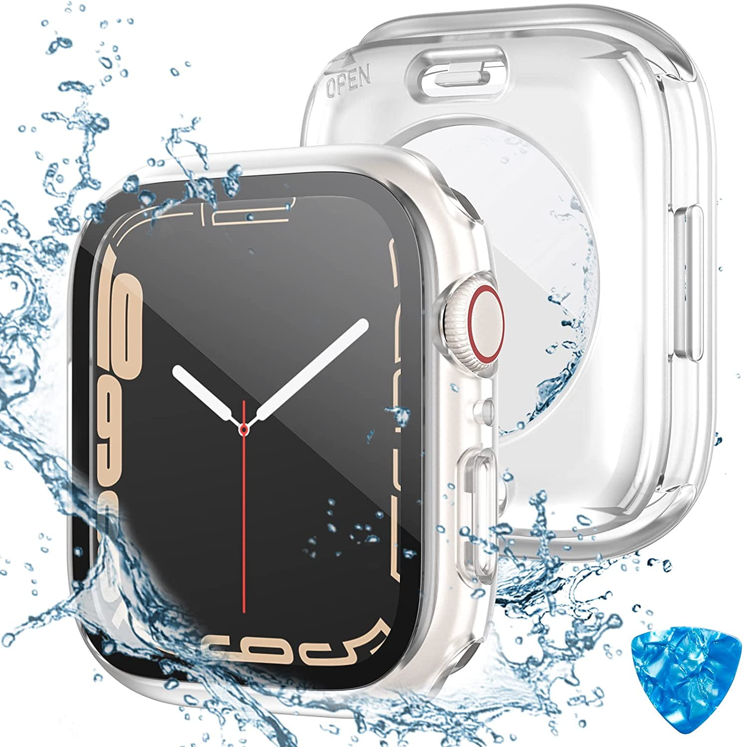 2 in 1 for Waterproof Apple Watch Screen Protector Case Series 8 7 41mm Accessories iWatch Protective PC Face Cover Built in Tempered Glass Film Front Back Bumper for Women Men 41