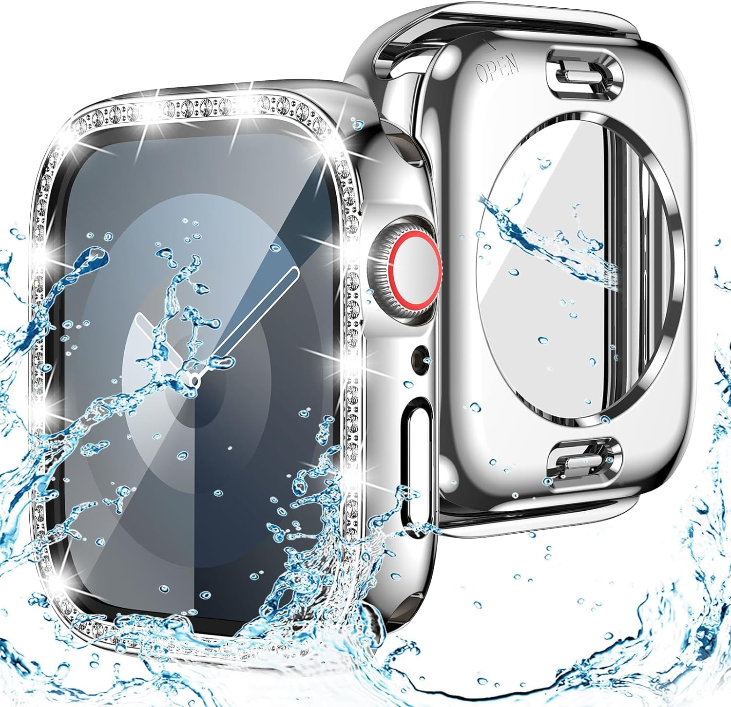 2 in 1 Waterproof Bling Case for Apple Watch Series 9 8 7 45mm