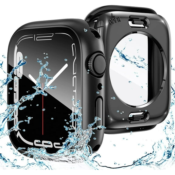 2 in 1 Waterproof Case for Apple Watch Screen Protector 44mm Series 6/5/4/SE, 360 Protective Glass Face Cover Hard PC Bumper + Back Frame for iWatch 6 5 4 SE Accessories 44 mm, Black