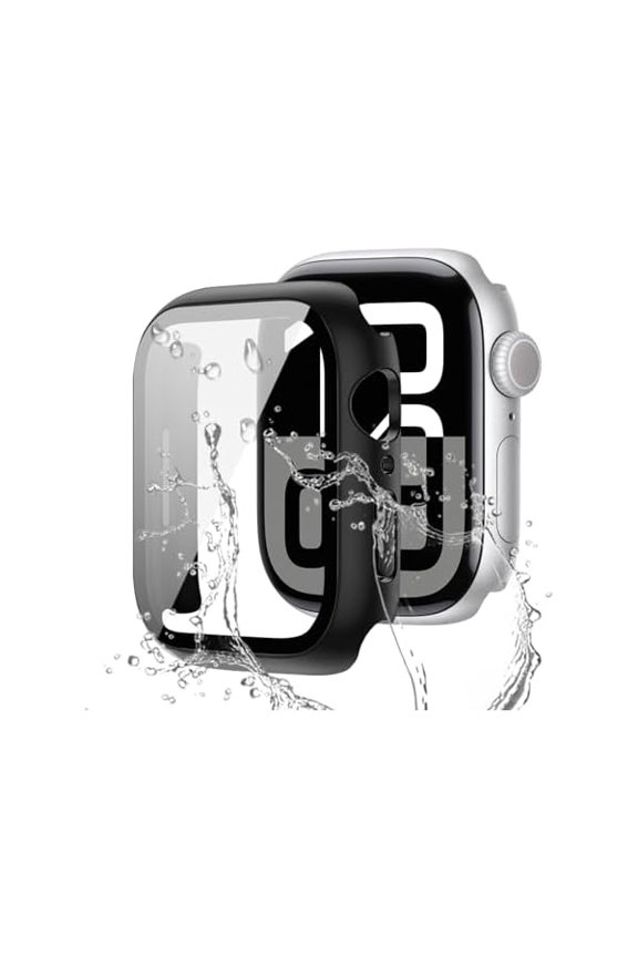 2 in 1 Waterproof Case Compatible for Apple Watch Series 11 Screen Protector 46mm Clear, Hard PC Face Cover with Built-in 9H Tempered Film for iWatch Series 10 46mm Case-Black