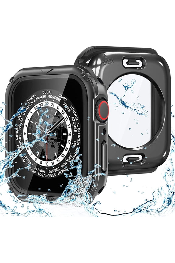 2 in 1 Waterproof Rugged Case for Apple Watch Series 8 Series 7 45mm Screen Protector, 360 Protective Glass Face Cover Hard PC Bumper + Back Frame for iWatch 7 8 Accessories 45 mm Black