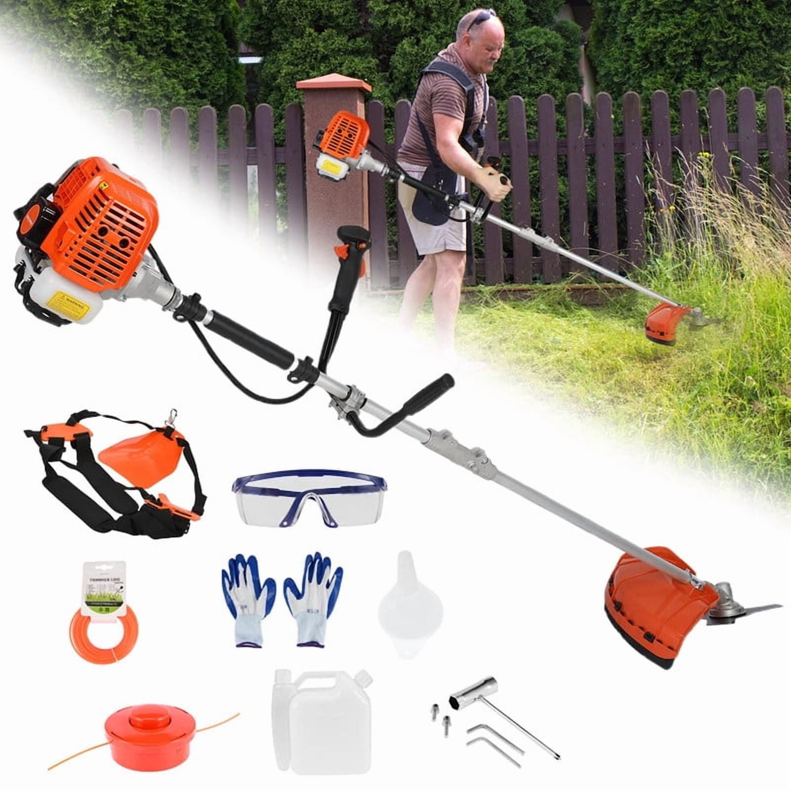 2 in 1 Weed Wacker Gas, 52cc 2-Stroke Gas Weed Eater, String Trimmer/Edger with with Extension Pole, 8500RPM Strong Power & 2025 Upgraded Weed Eater Gas Powered for Yard and Garden (Orange)