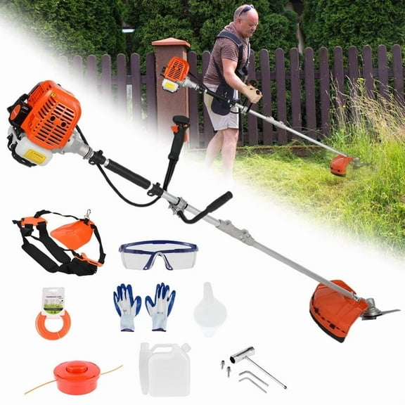 2 in 1 Weed Wacker Gas, 52cc 2-Stroke Gas Weed Eater, String Trimmer/Edger with with Extension Pole, 8500RPM Strong Power & 2025 Upgraded Weed Eater Gas Powered for Yard and Garden (Orange)