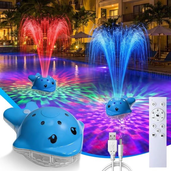 2 in 1 Whale Floating Pool Light and Pool Fountain, 12 Lighting Models Random Sitwch Remote, Waterproof Rechargeable in Pool, for Garden Pond Landscaping Backyard and Summer Pool Parties