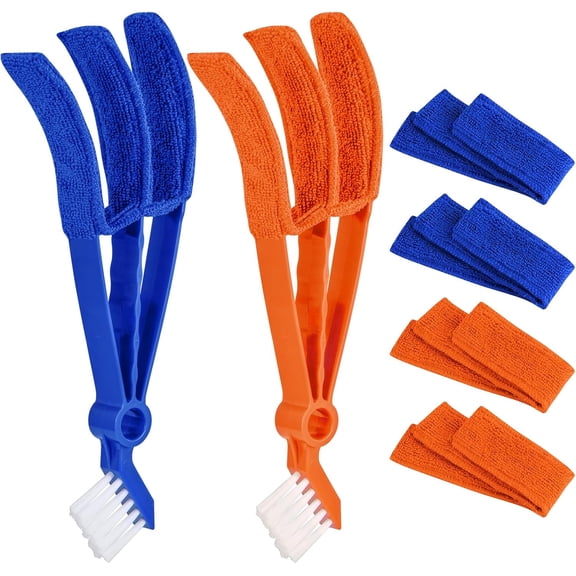 2 in 1 Window Blind Cleaner Duster Tool,Dual Brush Head,with 4 Removable and Washable Microfiber Sleeves, Shutter Cleaner Brush,Air Conditioner Keyboard Fan Duster Dirt Housekeeping Cleaner