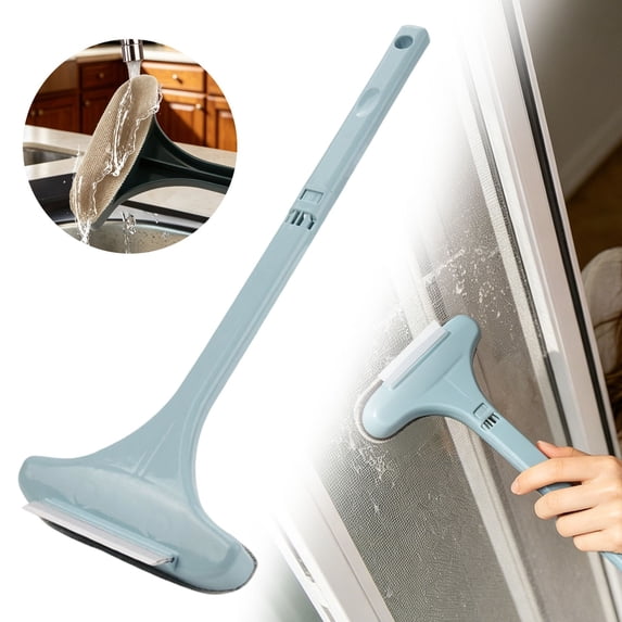 2 In 1 Window Screen Cleaner Brush Handle Detachable,Mesh Cleaning Tool Wet Dry Squeegee Scraper For Glass Windows Doors And Home Surfaces Household Dust Removal Cleaning Brush Multi Surface Use