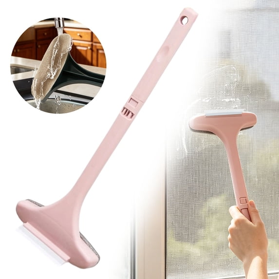 2 In 1 Window Screen Cleaning Brush Mesh Cleaner Tool Pink Fixed Handle Detachable Squeegee Scraper For Glass Door Patio Porch Windows Multi Surface Dust Remover Household Cleaning Equipment Design