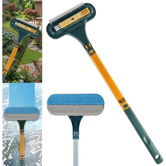 2 in 1 Window Screen Cleaning Brush with Squeegee, Mesh Screen Cleaner Tool for Home, Detachable Window Screen Brush Cleaning Tool Value Set for Window Mesh and Glass Cleaning (Green, 1pcs)