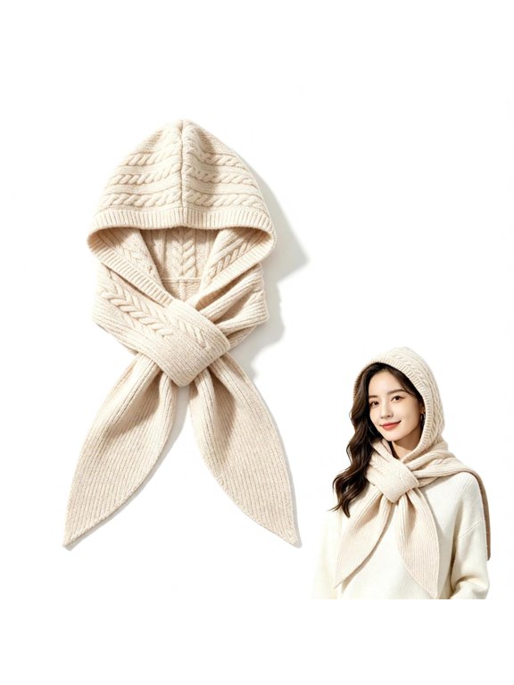 2 in 1 Winter Knit Hooded Scarf Hat for Women, 360° Winter Warm Scarf,Neck Stretch Warm Winter Hat for Skiing Cycling Motorcycle Commute, Christmas Thanksgiving Gift for Ladies(Z)