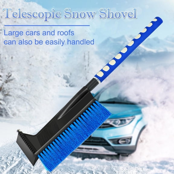 2 In 1 Winter Snow Shovel,25"Adjustable Length Ice Scraper for Car with Comforts Foam Grip,Sturdy and Durables Material for Long-Term Use,Suitable for Winter Snow Removal & Vehicle Cleaning