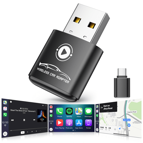 Wireless CarPlay Adapter, TERUNSOUl Wired CarPlay to Wireless for iPhone & Apple Auto, Mini Wireless Dongle Stick for iOS 10+, Black