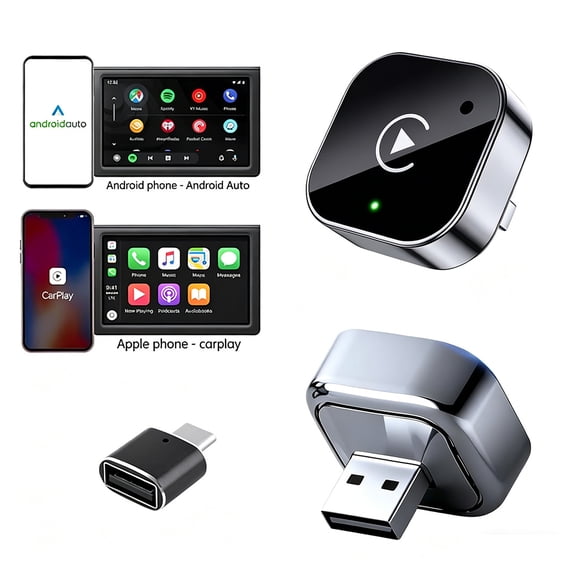 2 in 1 Wireless CarPlay & Android Auto Adapter, Bluetooth 5.3 Dual-Band WiFi Plug and Play Car Dongle, Auto Reconnection Low Latency for Factory Wired CarPlay Cars