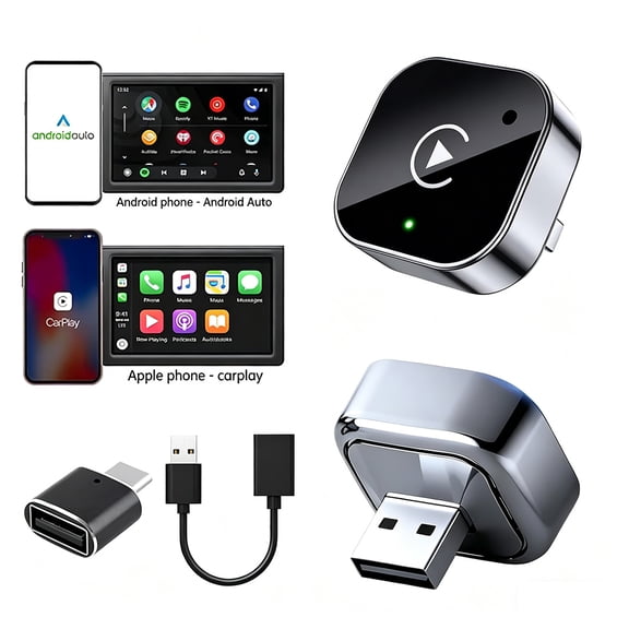 2 in 1 Wireless CarPlay & Android Auto Adapter, Bluetooth 5.3 Dual-Band WiFi Plug and Play Car Dongle, Auto Reconnection Low Latency for Factory Wired CarPlay Cars