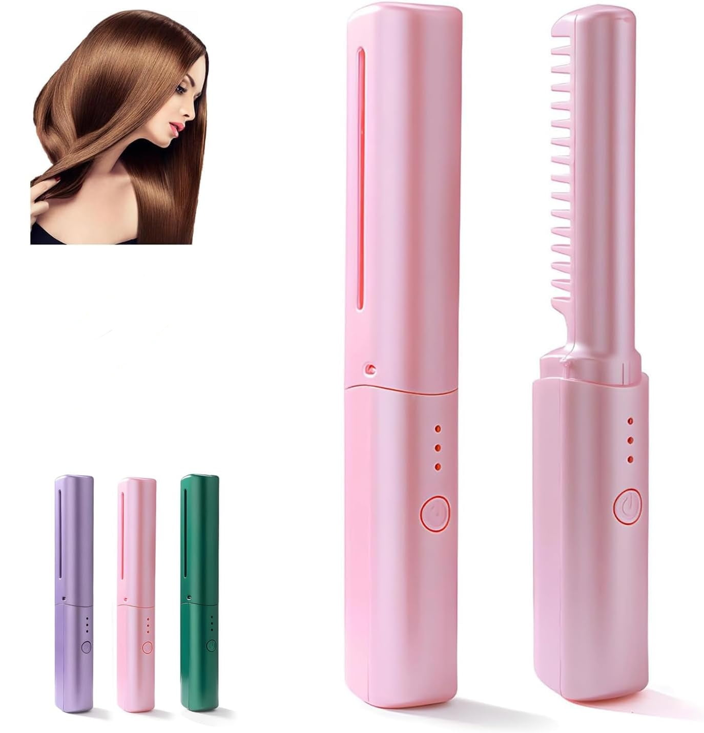 Mini Heat Comb 2 in 1 Wireless Hot Comb Hair Straightener, Rechargeable Mini Hair ...