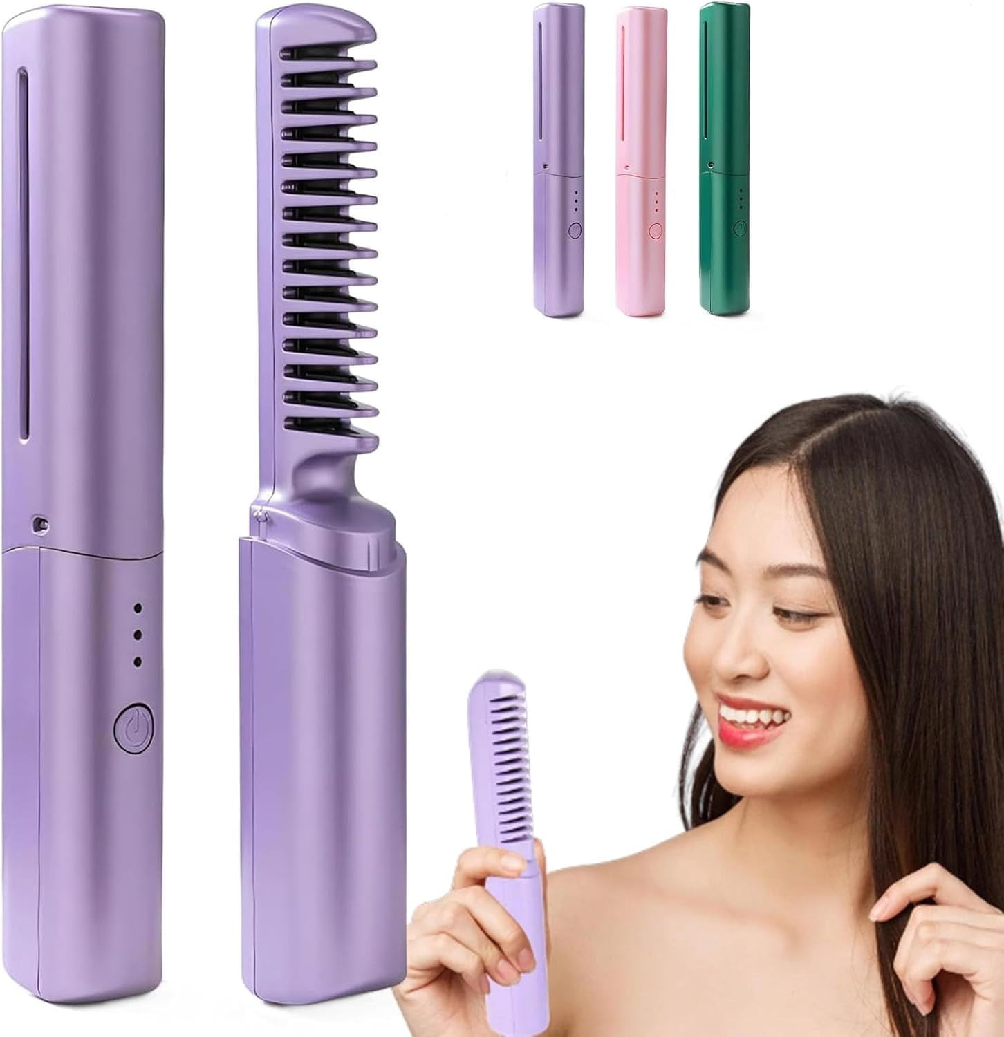 Mini Heat Comb 2 in 1 Wireless Hot Comb Hair Straightener, Rechargeable Mini Hair ...