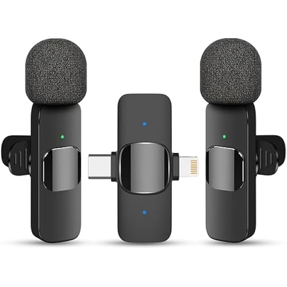 2 in 1 Wireless Lavalier Microphone for iPhone iPad and Android Phone, Plug and Play Laple Mics with Noise Reduction, 65FT Range, Real-Time Sync Microphone for Video Recording, Streaming, Interviews