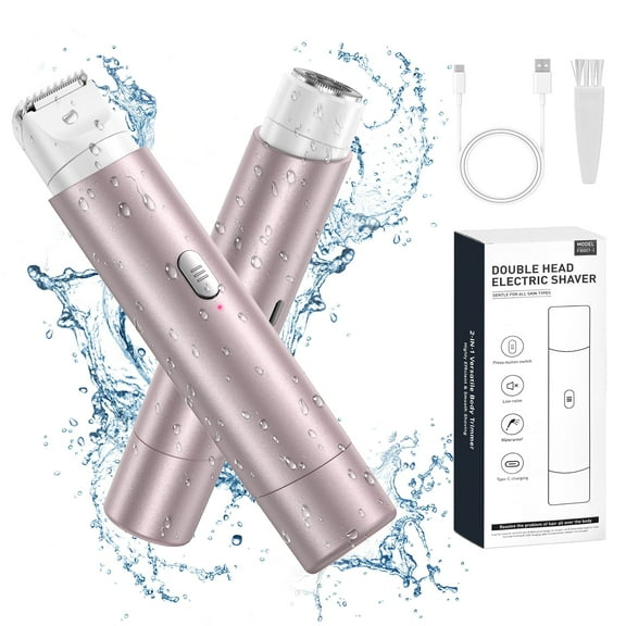 2 in 1 Women Electric Razor, Dual Head Bikini Trimmer for Women IPX7 Waterproof Body Hair Trimmer and Facial Hair Remover for Bikini Underarm Leg Arm Body Face