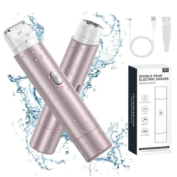 2 in 1 Women Electric Razor, Dual Head Bikini Trimmer for Women IPX7 Waterproof Body Hair Trimmer and Facial Hair Remover for Bikini Underarm Leg Arm Body Face