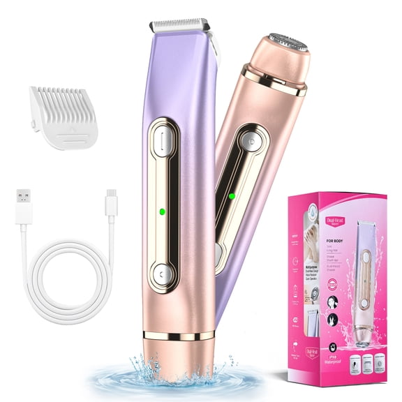 2 in 1 Women Electric Shaver, Dual Head Bikini Trimmer for Women, Painless Electric Razors for Silk Skin, Ceramic Blade, Waterproof Wet & Dry Use Body Hair Removal for Trip