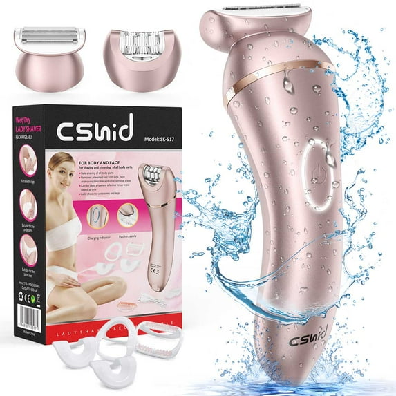 2 in 1 Womens Epilator, Painless Women Electric Shaver IPX6 Waterproof Wet/Dry Lady Electric Razor, Cordless USB Recharge Legs Underarms Face Armpit Bikini Hair Trimmer