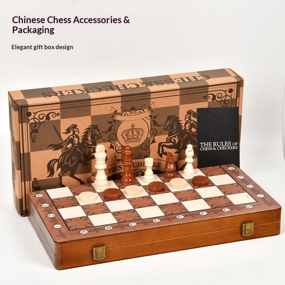 2 in 1 Wooden Chess and Checkers Set, Folding Chess Board with Internal Storage & Felt Bottom Pieces, Classic Strategy Board Game for Adults, Family Game Night, Travel & Home Entertainment