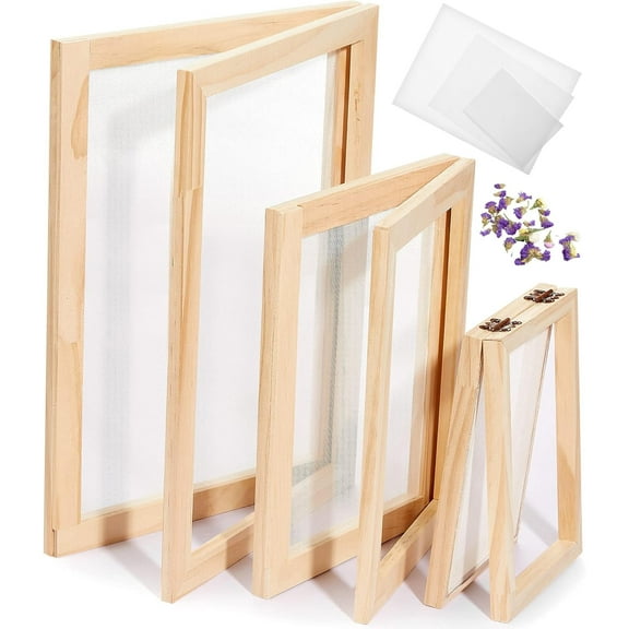 2 in 1 Wooden Paper Making Screen, Paper Making Mould, Wooden Paper Making Frame for DIY Paper Crafts,3 Sizes (5 x 7 Inches, 7.5 x 9.8 Inches, 9.8 x 13 Inches)