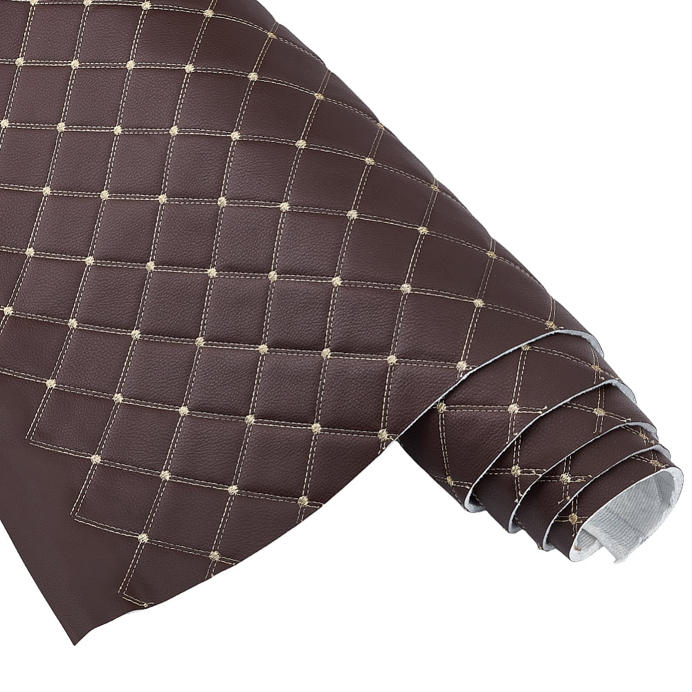 2.1 Yards Quilted Foam Fabric Leather Fabric 61 inch Diamonds Pattern Leather Fabrics with Brown Stitch