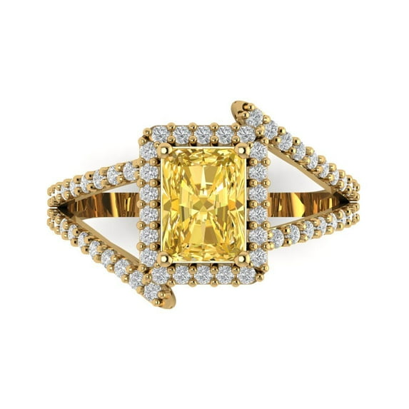 Solitaire with Accents Engagement Ring for Women - 1.935ct Simulated Yellow Diamond in 14K Yellow Gold Promise Ring