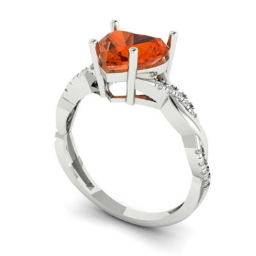 2.1 ct Brilliant Heart Cut VVS1 Red Zircon 14k White Solid Gold Solitaire with Accents Wedding Bridal Anniversary Engagement Ring size 10.5