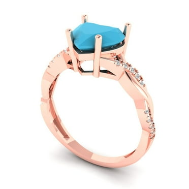 2.1 ct Brilliant Heart Cut VVS1 Turquoise 14k Rose Solid Gold Solitaire with Accents Wedding Bridal Anniversary Engagement Ring size 7