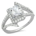 thumbnail image 1 of 2.1 ct Emerald Cut Genuine Cultured Diamond SI1-SI2 G-H 18K White Gold Halo Promise Wedding Statement Engagement Designer Ring W/ Crystal side stones size 5.5, 1 of 6