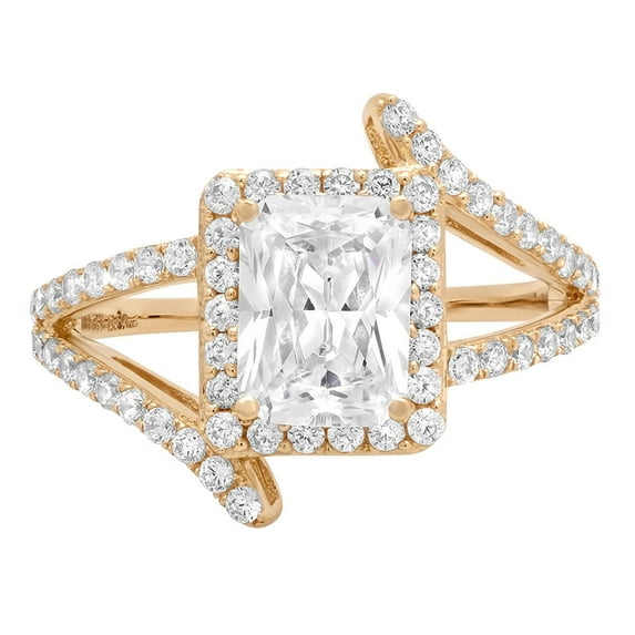 2.1 ct Emerald Cut Genuine Cultured Diamond VS1-VS2 J-K 18K Yellow Gold Halo Promise Wedding Statement Engagement Designer Ring size 8