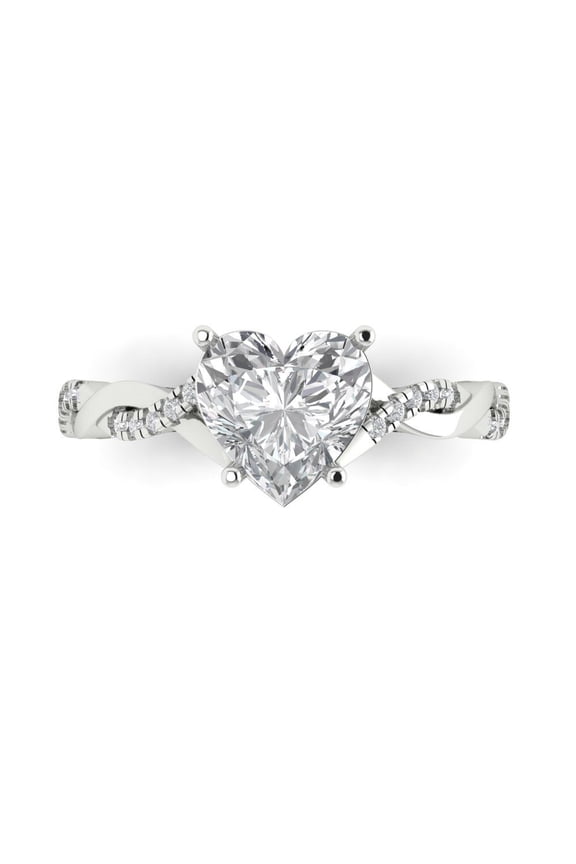 2.1 ct Heart Cut Clear Crystal 14k White Gold Engraving Statement Bridal Wedding Designer Ring Size 5.5